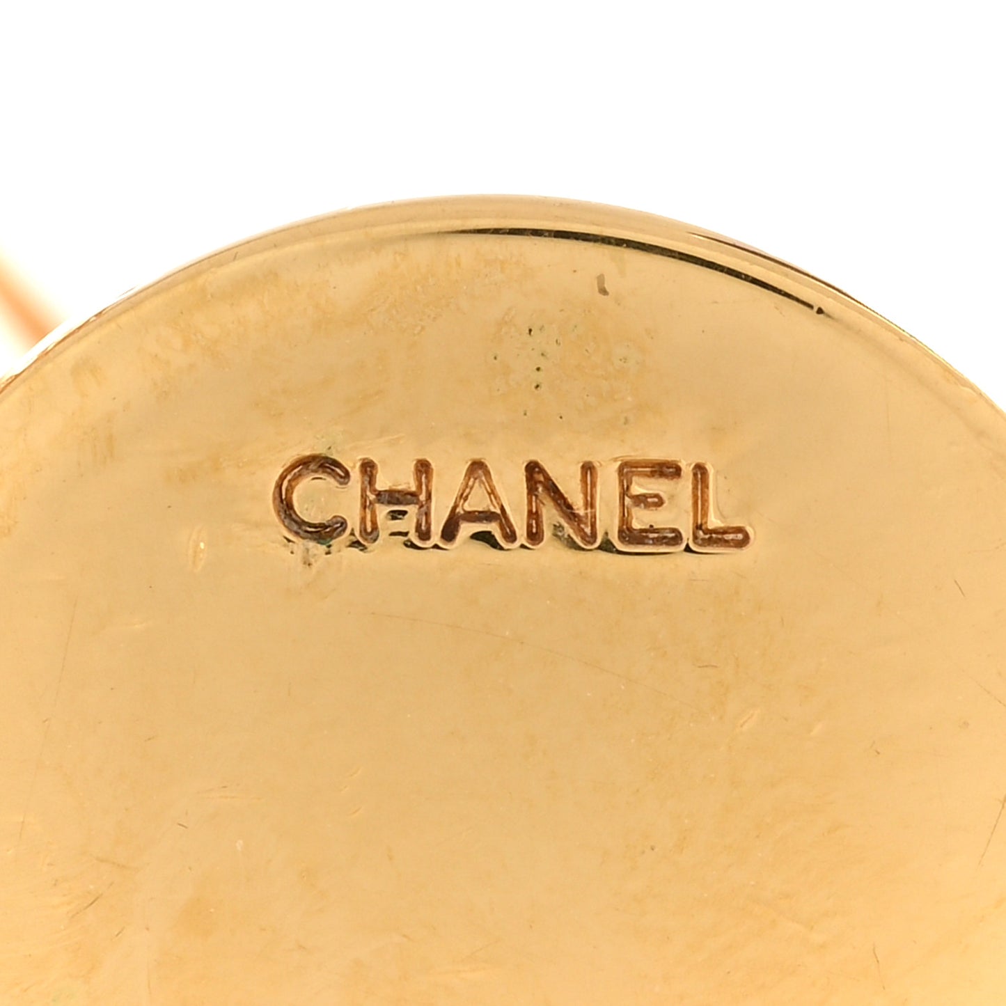 Metal Round CC Drop Clip On Earrings Gold