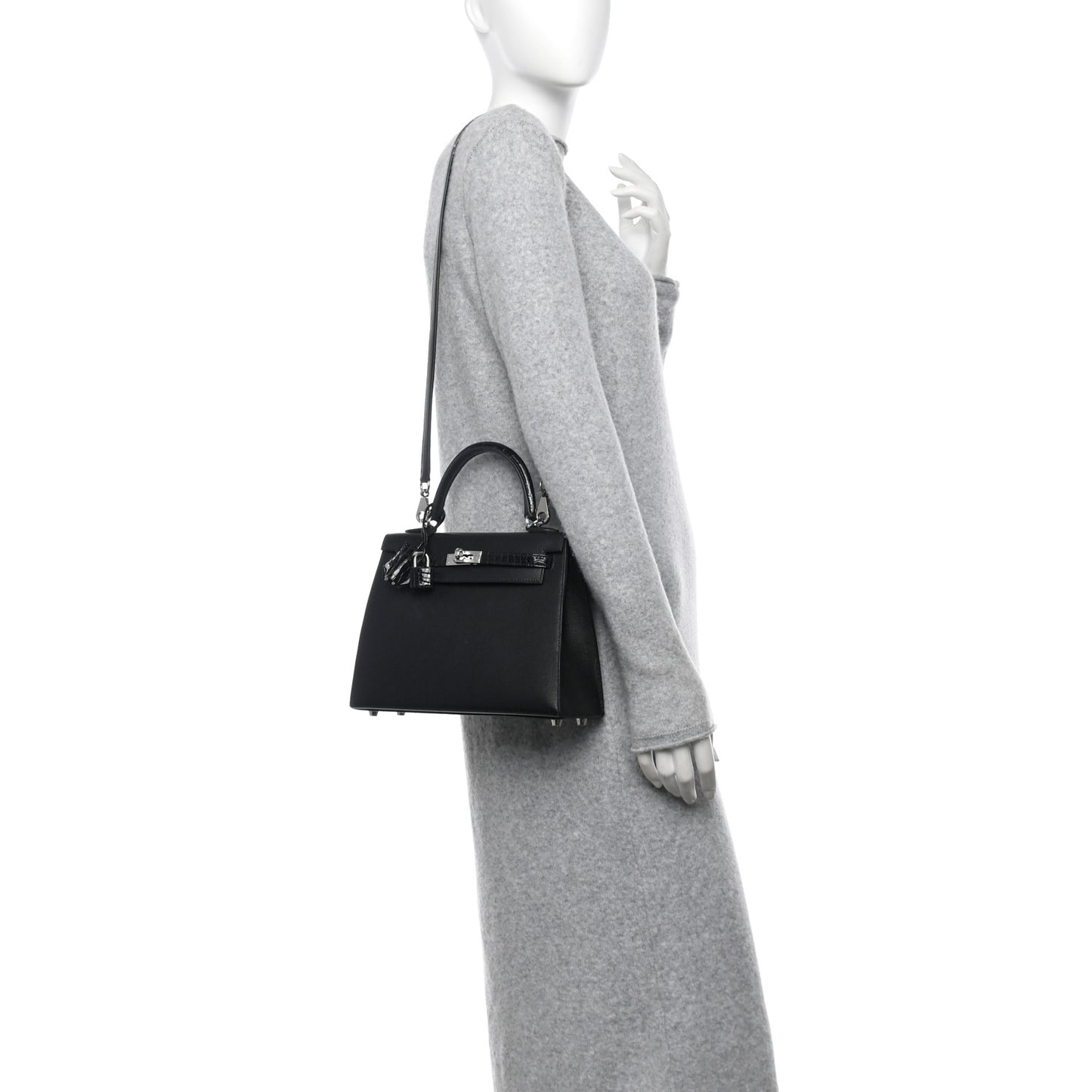 Madame Calfskin Shiny Niloticus Crocodile Kelly Sellier Touch 25 Black