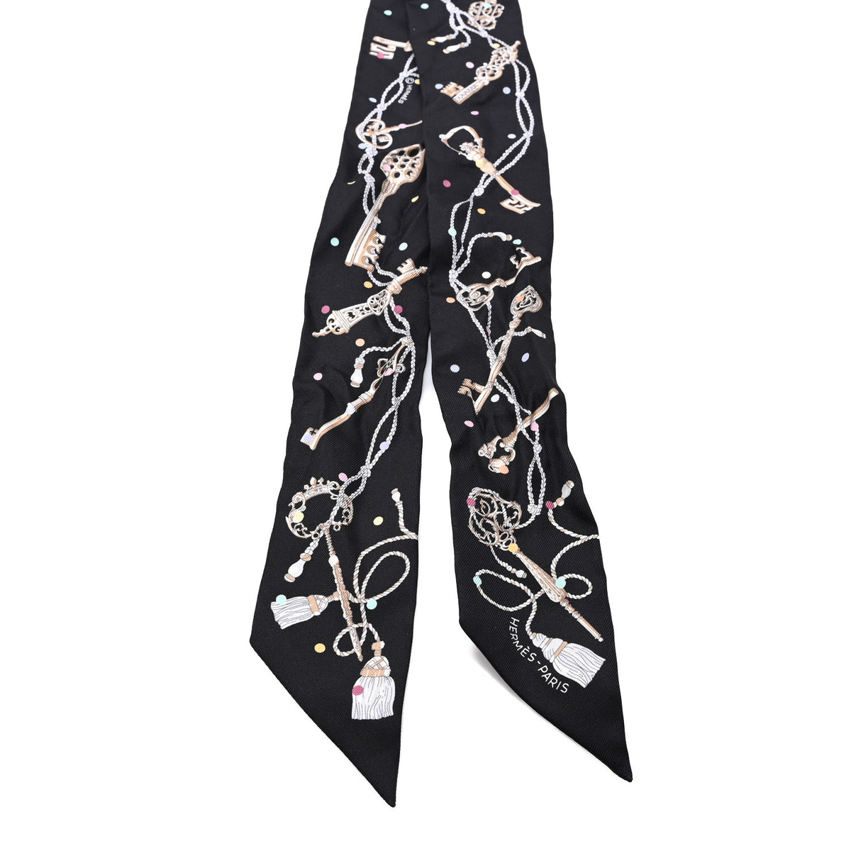 Hermes Silk Les Cles A Pois Twilly Black Beige Rose Multicolor 2 of 3
