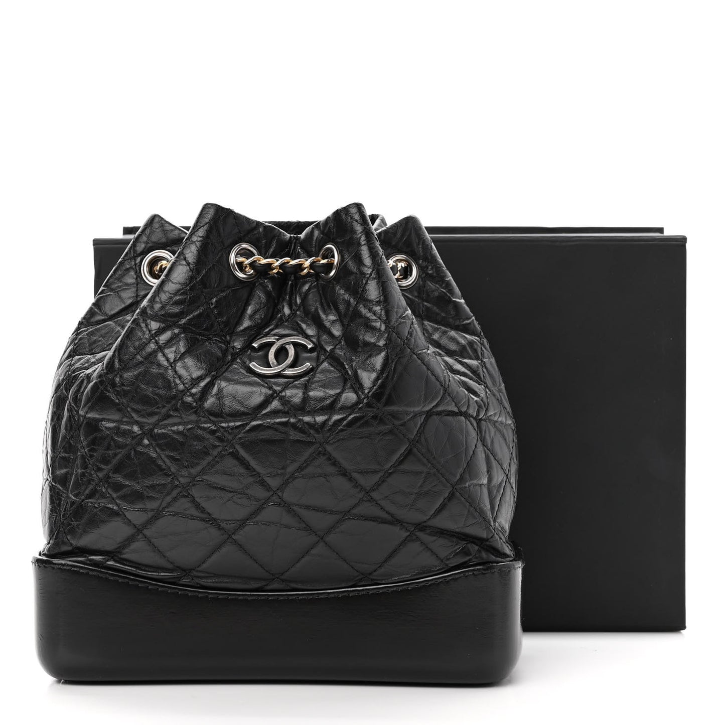 Aged Calfskin Quilted Small Gabrielle Backpack Black