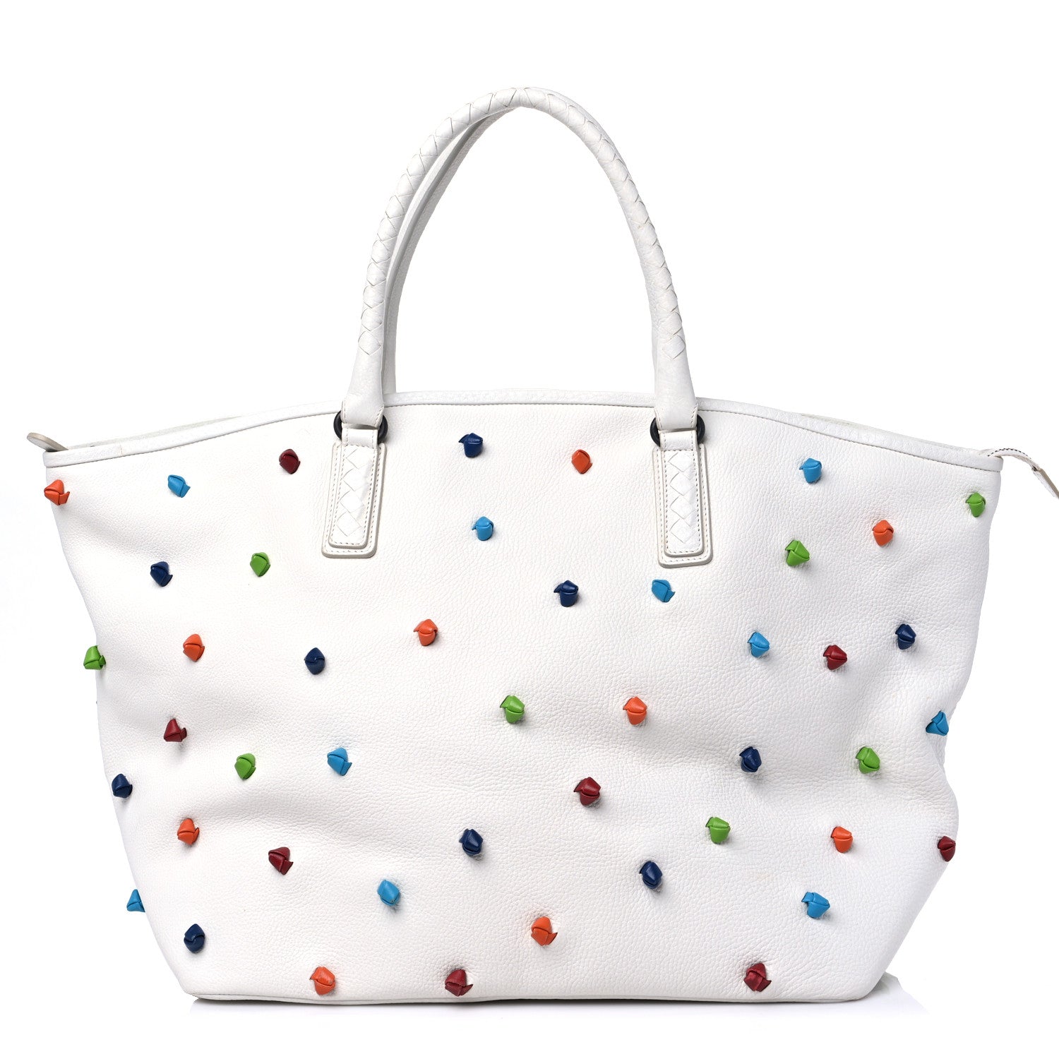 Bottega Veneta Grainy Calfskin Knot Detailed Polka Dot Tote White Multicolor 1 of 16