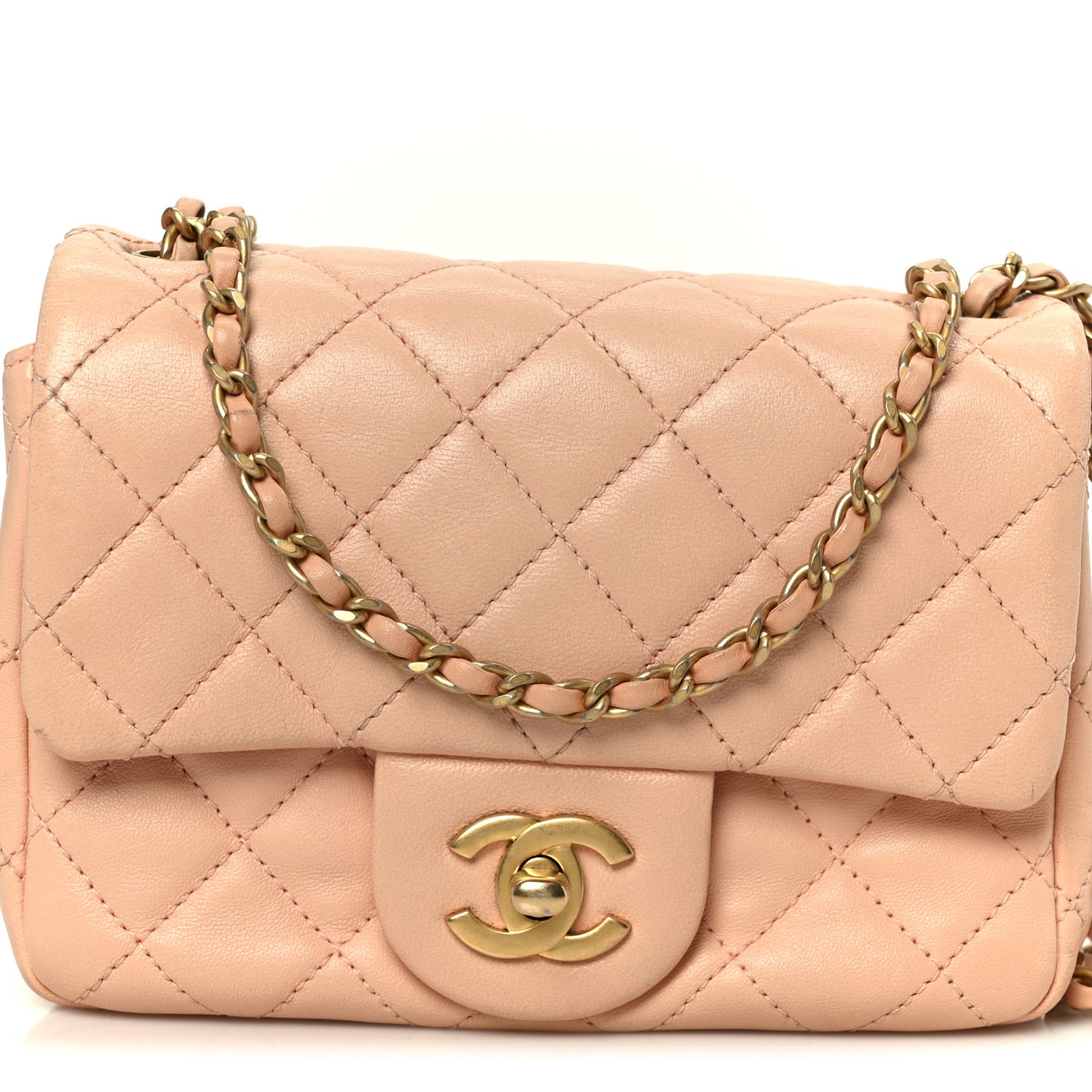 Lambskin Quilted Mini Pearl Crush Flap Light Orange