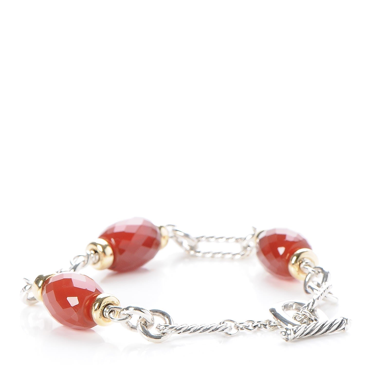 David Yurman Sterling Silver 18K Yellow Gold Carnelian Figaro Bracelet 3 of 5