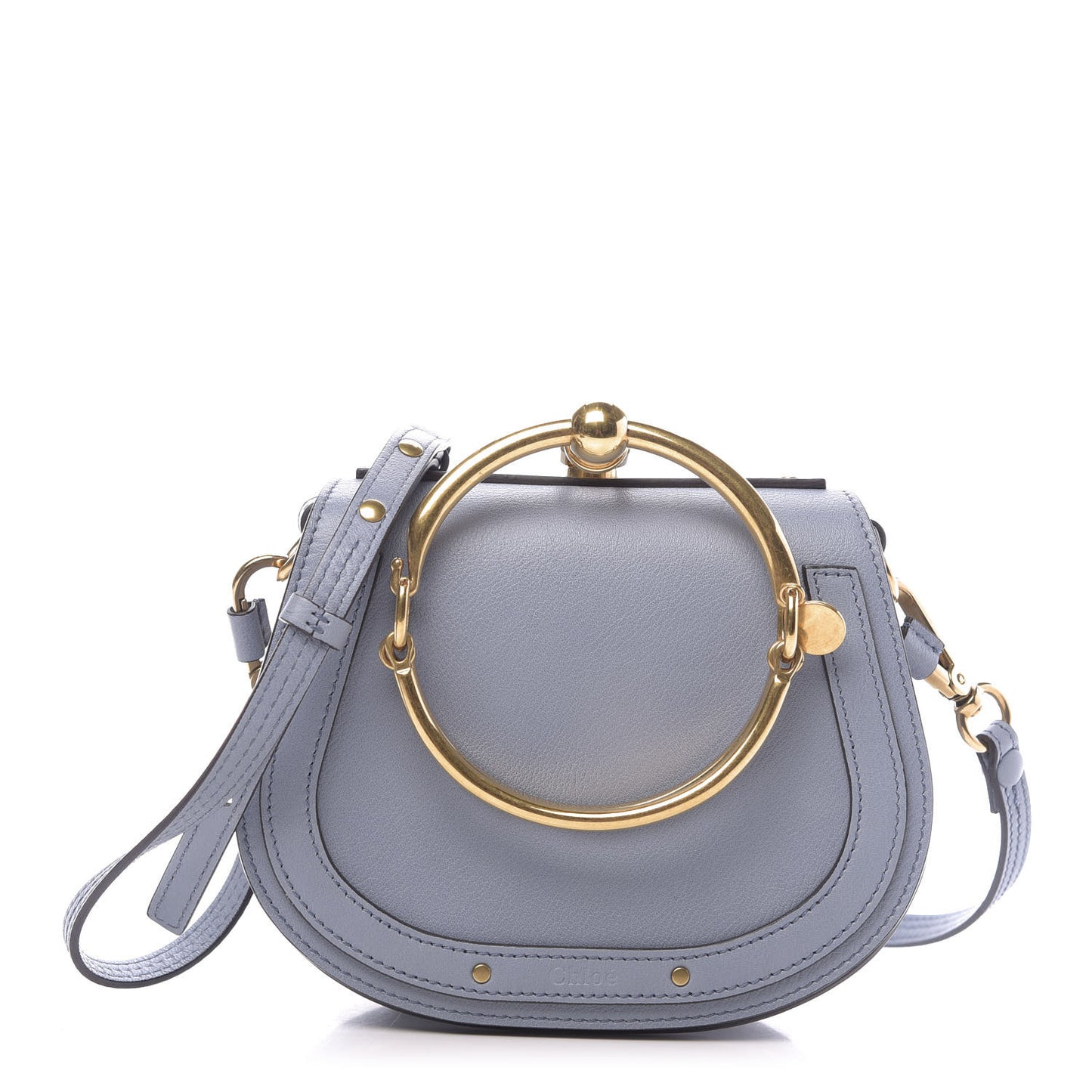 Calfskin Suede Small Nile Bracelet Bag Cloudy Blue