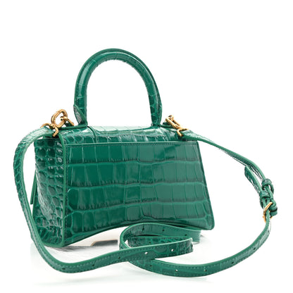 Balenciaga Shiny Calfskin Crocodile Embossed Hourglass Top Handle Bag XS Jade 3 of 11