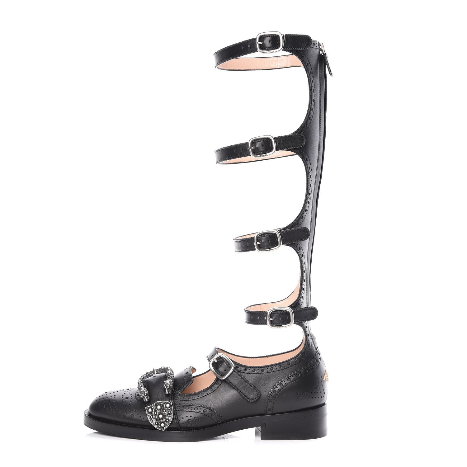 Gucci Calfskin Queercore Brogue Knee High Boots 37 Black 1 of 8
