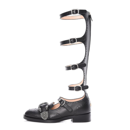Gucci Calfskin Queercore Brogue Knee High Boots 37 Black 1 of 8