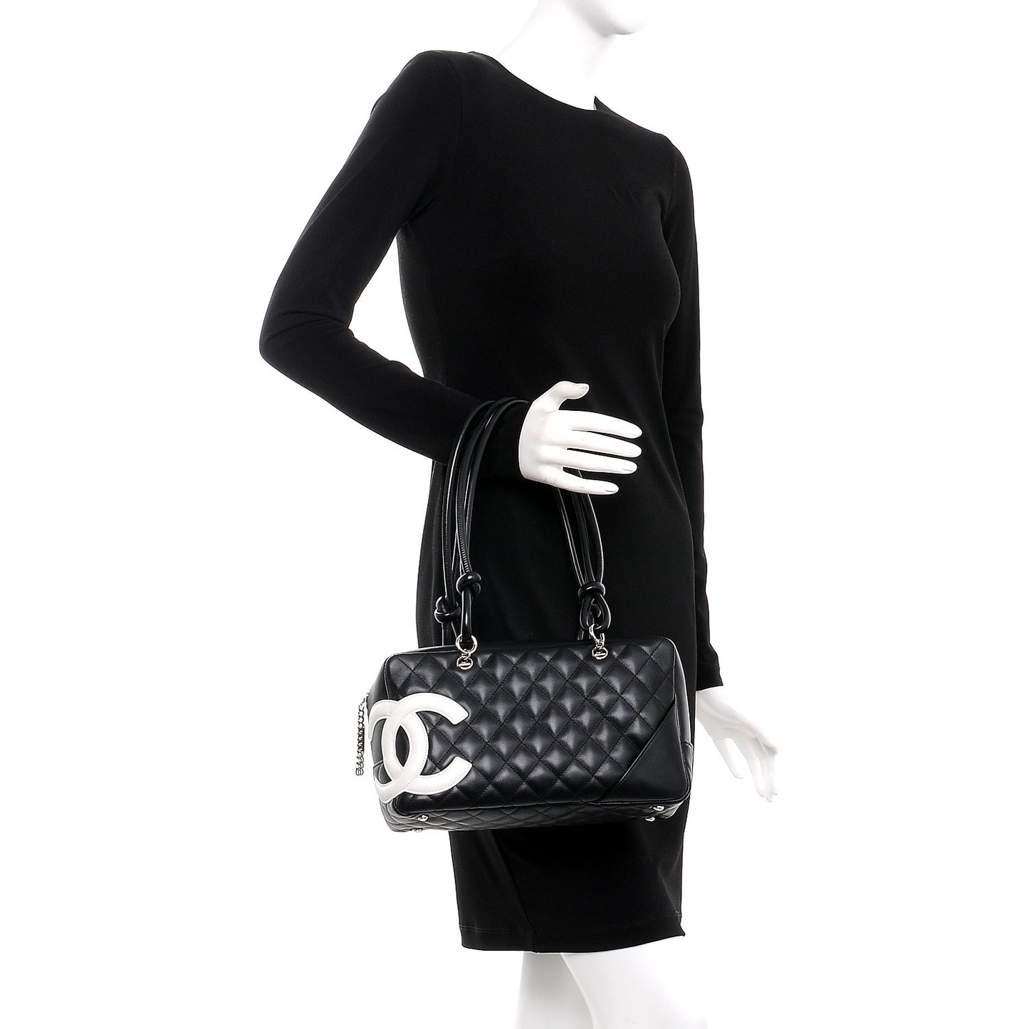 Calfskin Quilted Large Cambon Bowler Black White