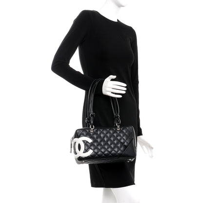 Chanel Calfskin Quilted Large Cambon Bowler Black White 2 of 7