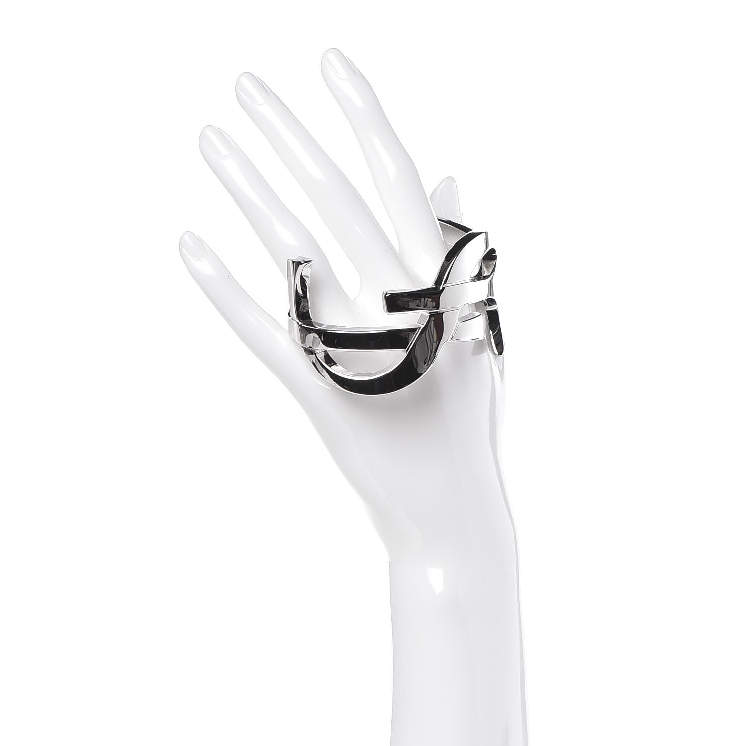 Saint Laurent Brass Monogram Medium Cuff Bracelet Palladium 2 of 4