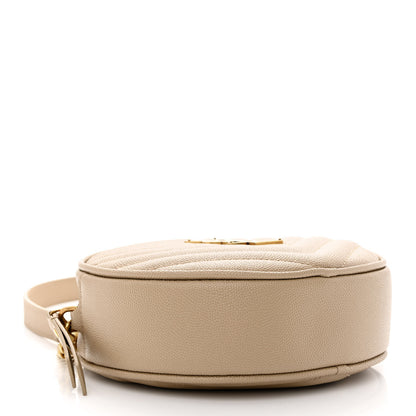 Saint Laurent Grain De Poudre Matelasse Chevron Quilted Round Vinyle Camera Bag Dark Beige 4 of 10