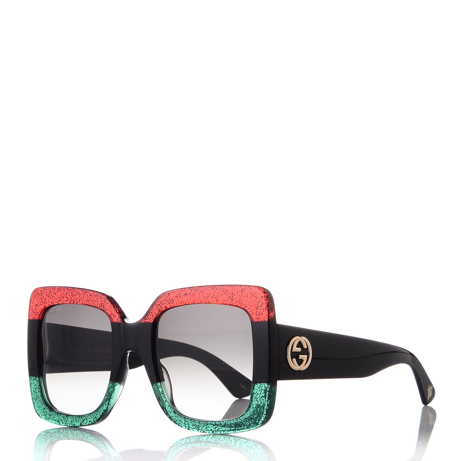 Gucci Square Frame GG0083S Sunglasses Glitter Red Black Green 1 of 8
