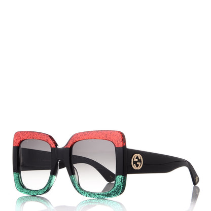 Gucci Square Frame GG0083S Sunglasses Glitter Red Black Green 1 of 8
