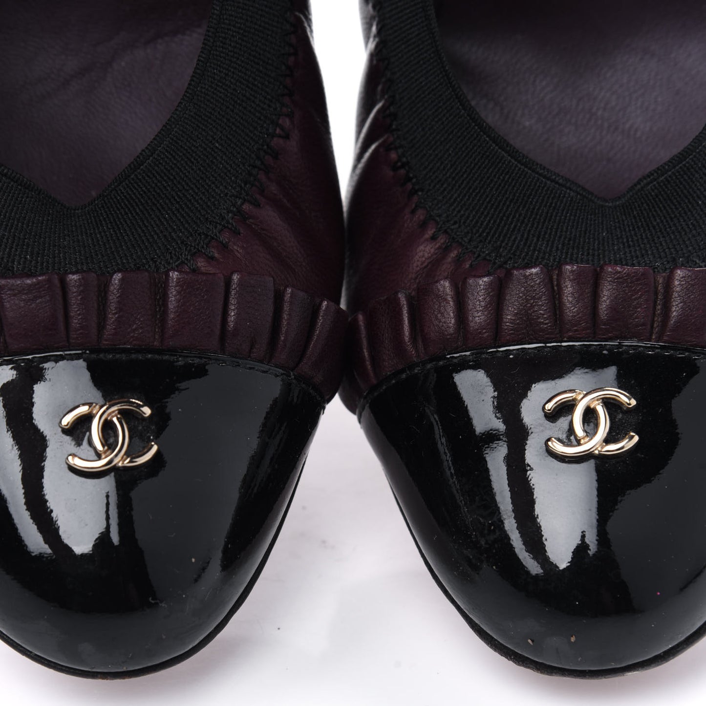 Lambskin Patent CC Elastic Cap Toe Ballerina Pumps 36 Burgundy Black