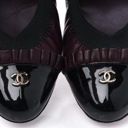 Chanel Lambskin Patent CC Elastic Cap Toe Ballerina Pumps 36 Burgundy Black 11 of 11