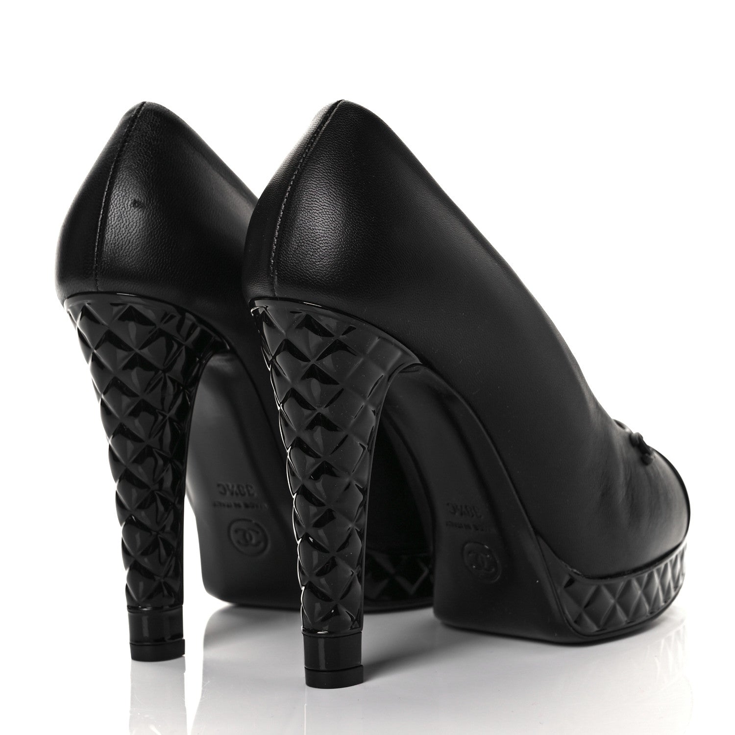 Chanel Lambskin Patent CC Cap Toe Platform Quilted Pumps 38.5 Black 8 of 20