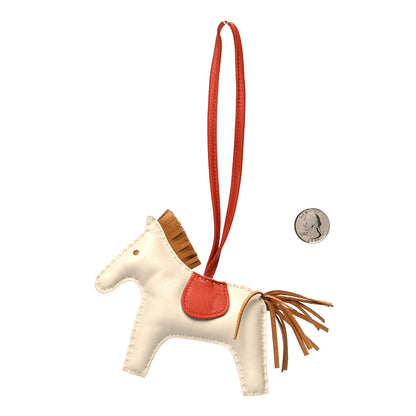 Hermes Milo Lambskin Grigri Rodeo Horse Bag Charm GM Craie Sesame Cornaline 2 of 3