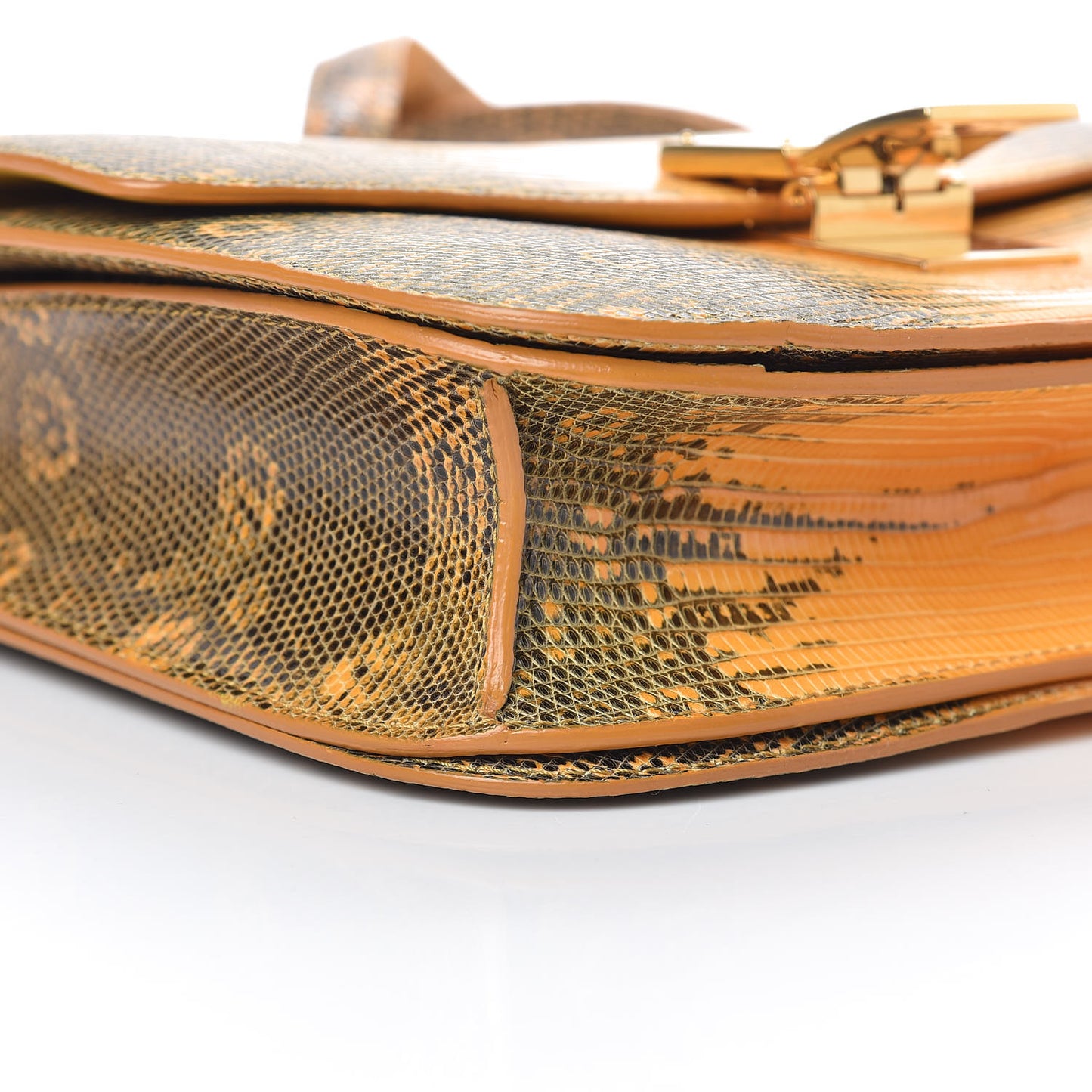 Lizard Medium Classic Box Flap Bag Amber