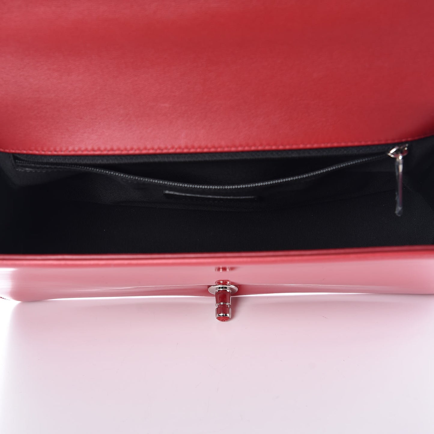 Patent Calfskin New Medium Plexiglass Boy Flap Red