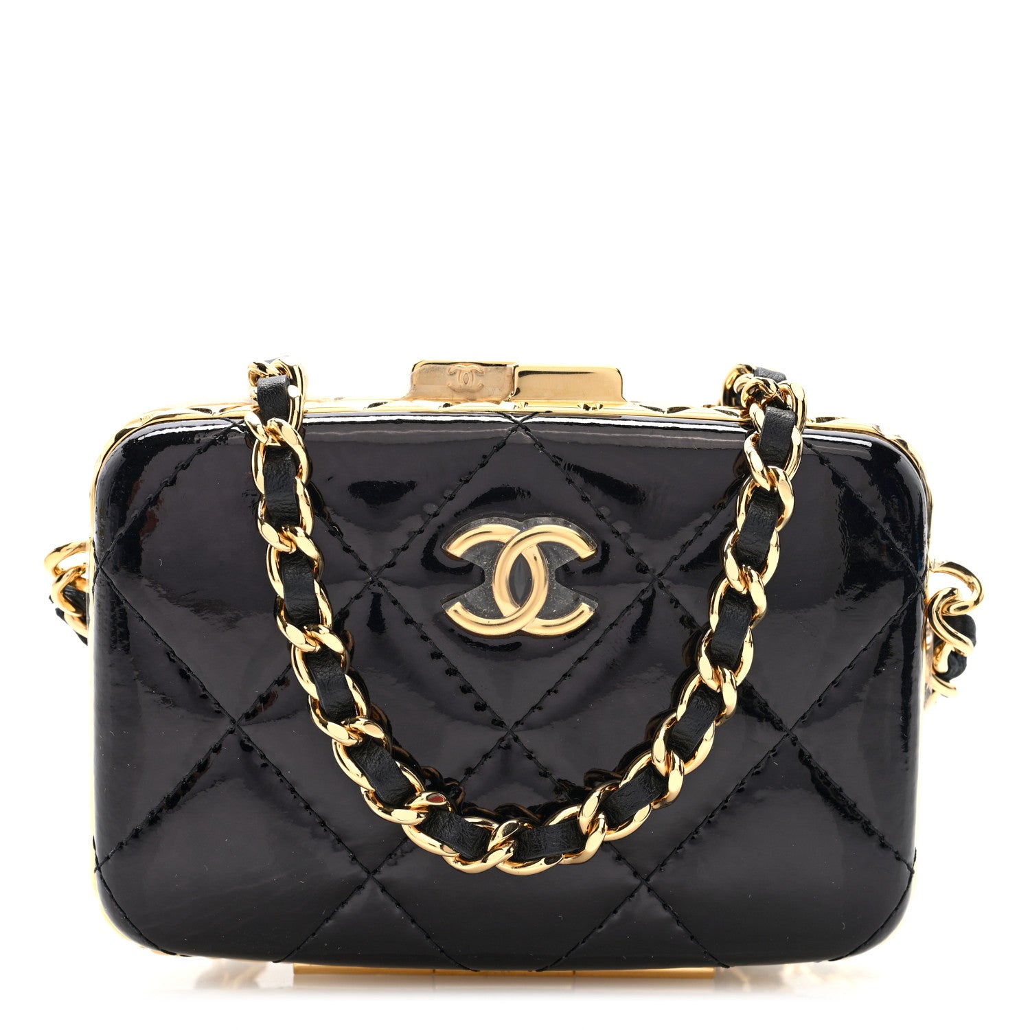 Chanel Glazed Goatskin Quilted Small Box With Chain Black 1 of 10
