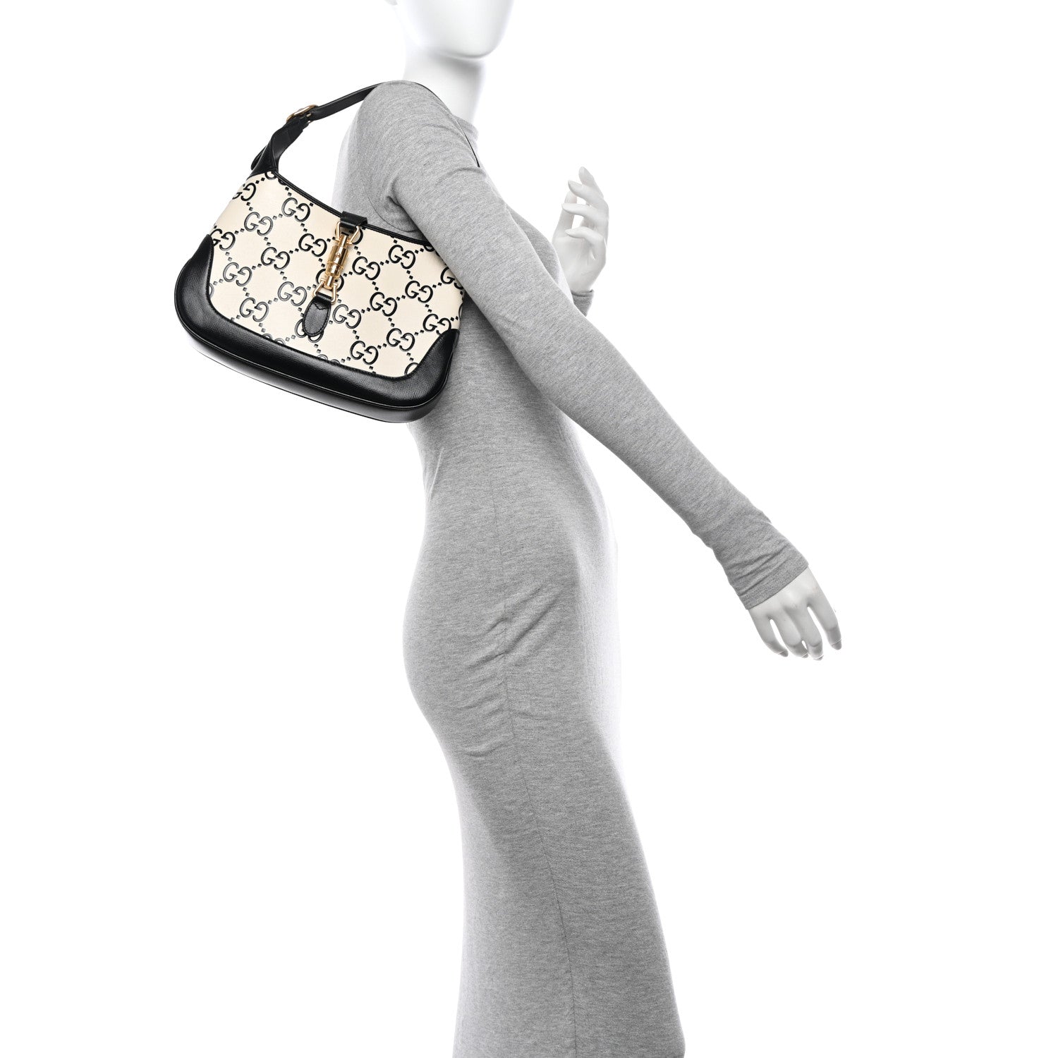 Gucci Azalea Calfskin GG Monogram Bi-Color Debossed Small Jackie 1961 Hobo Mystic White Black 2 of 12