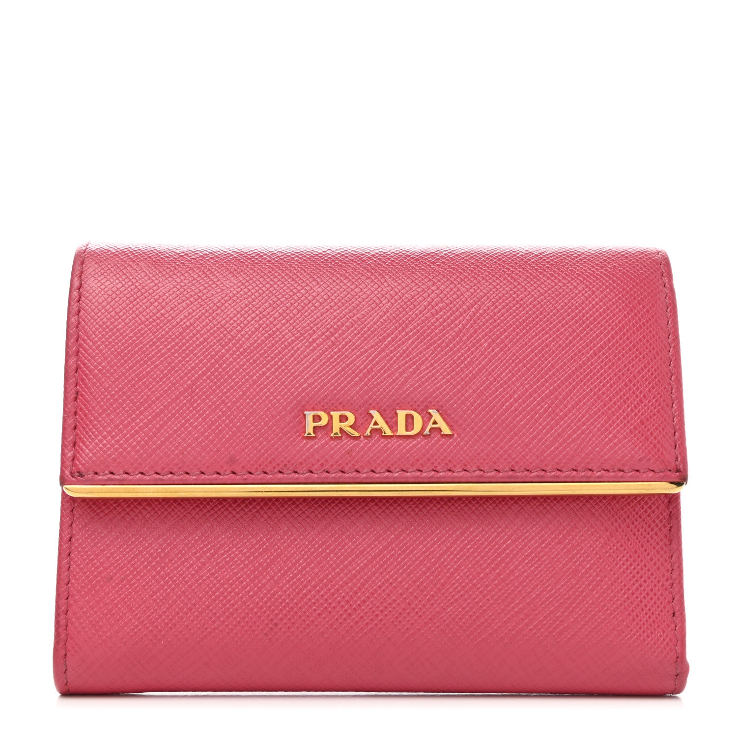 Prada Saffiano Metal Bar Flap Wallet Peonia 1 of 8