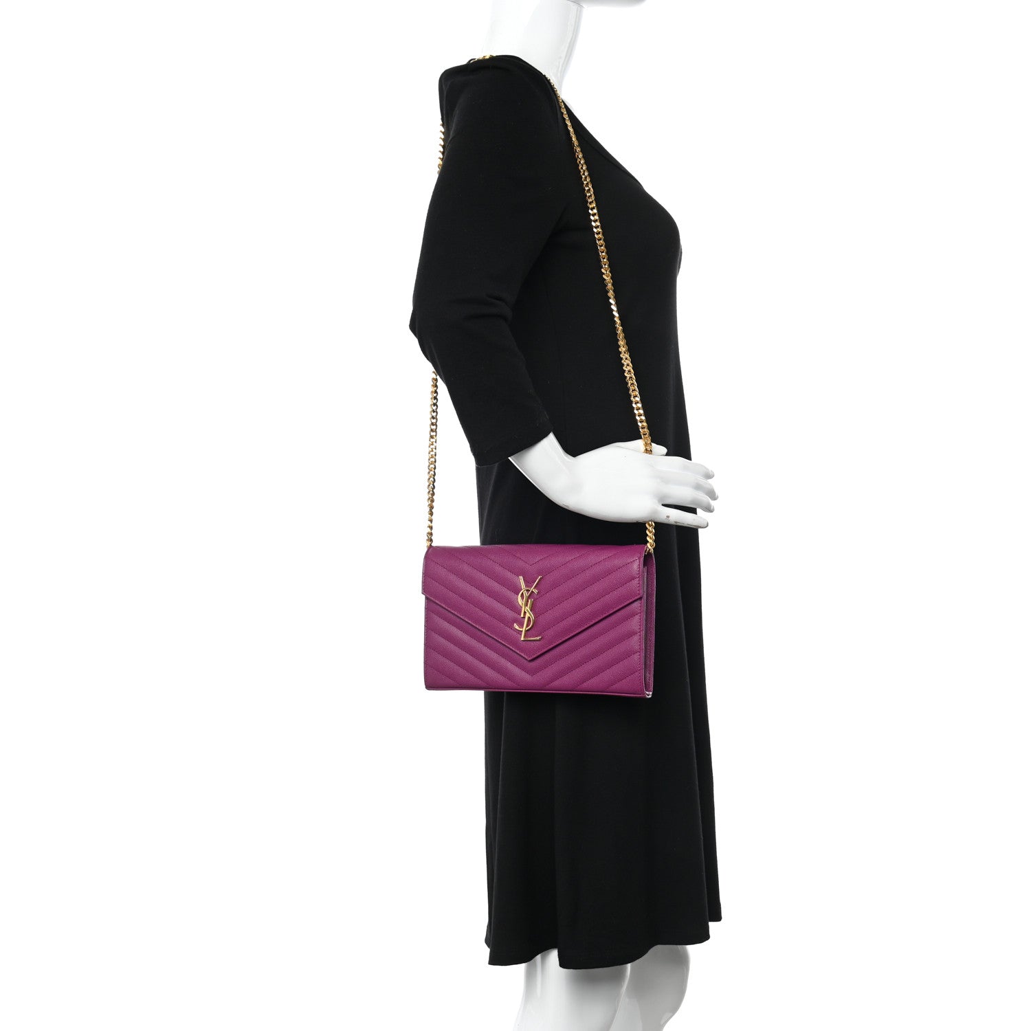 Saint Laurent Grain De Poudre Matelasse Chevron Monogram Chain Wallet Dark Grape 2 of 13