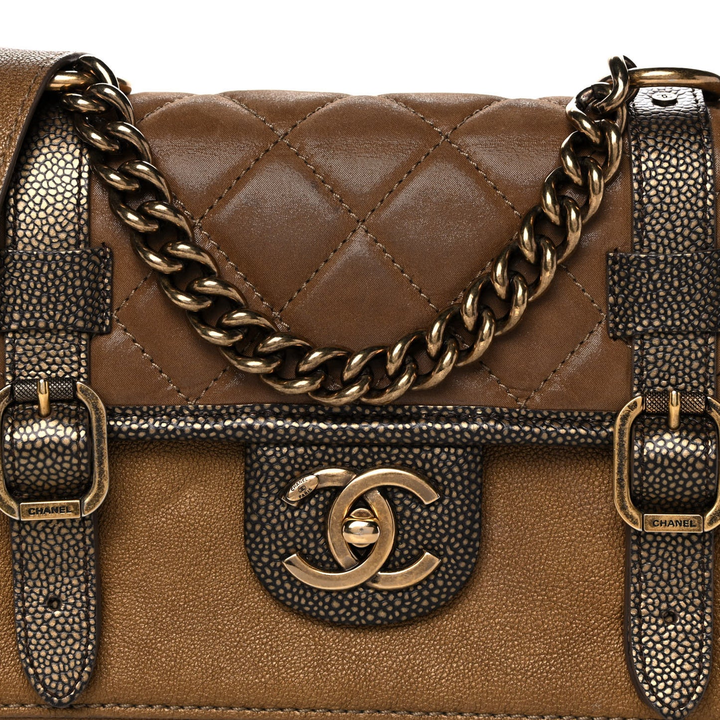 Iridescent Calfskin Back To School Messenger Flap Dark Gold