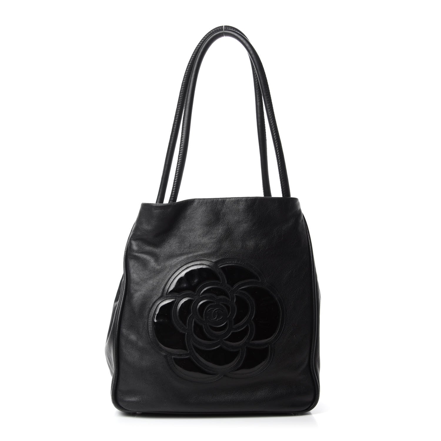 Chanel Lambskin Patent Calfskin Camellia Tote Black 1 of 10