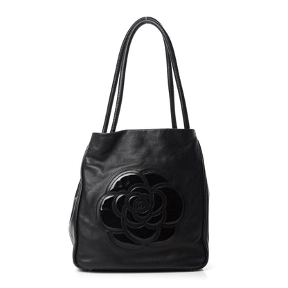 Chanel Lambskin Patent Calfskin Camellia Tote Black 1 of 10