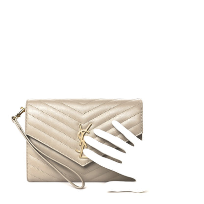 Saint Laurent Grain De Poudre Matelasse Chevron Monogram Envelope Clutch Dark Beige 2 of 10