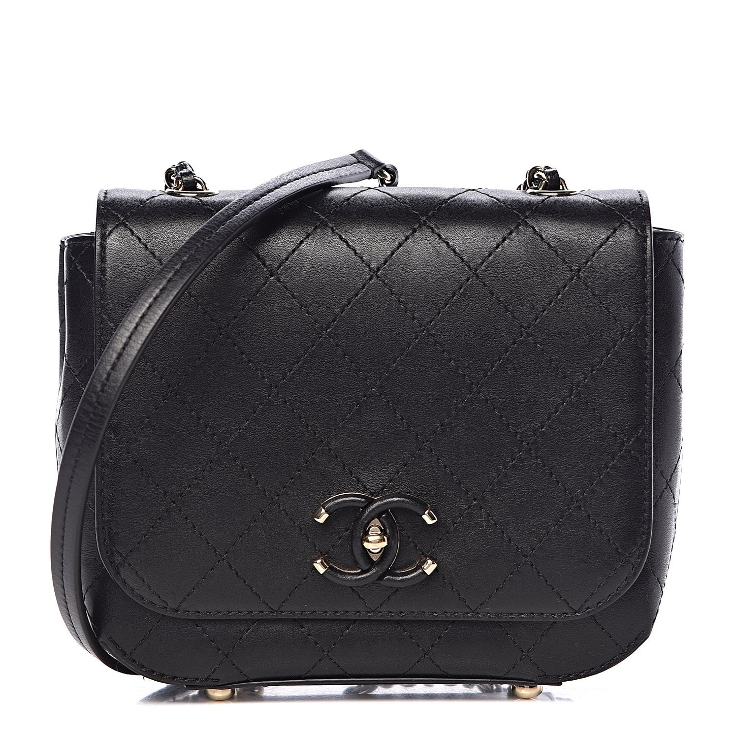 Calfskin Stitched Small Covered CC Flap Bag Black