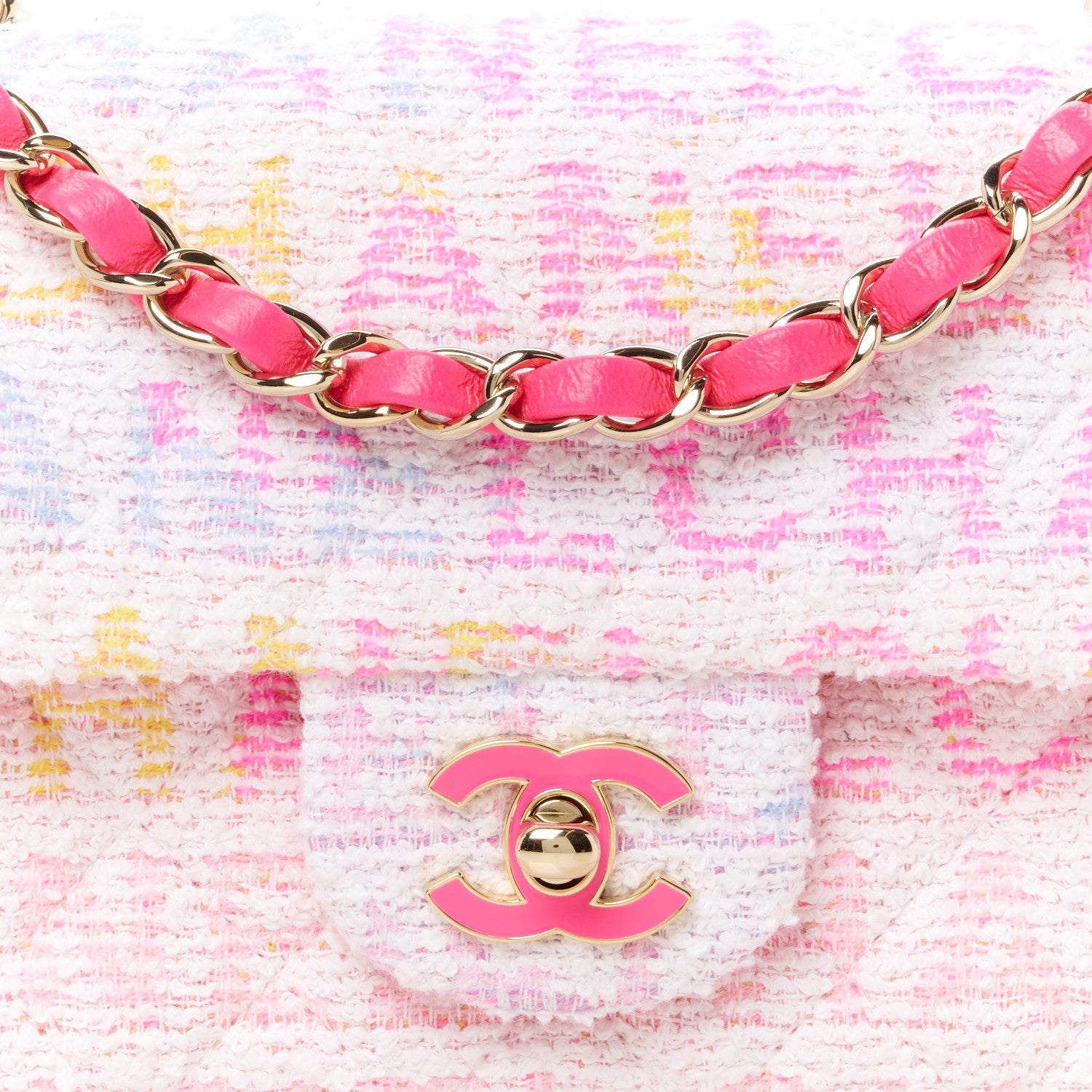 Chanel Tweed Quilted Mini Rectangular Flap Pink Multicolor 9 of 12