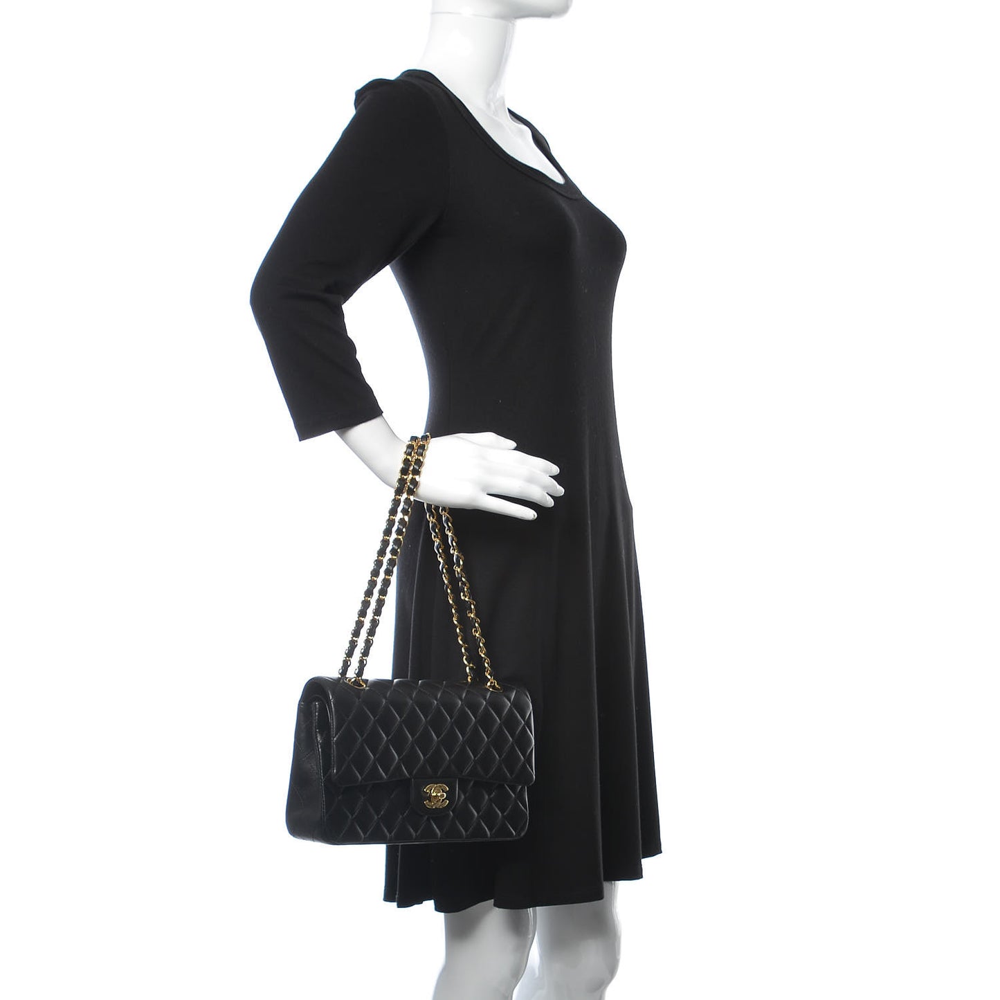 Lambskin Quilted Medium Double Flap Black