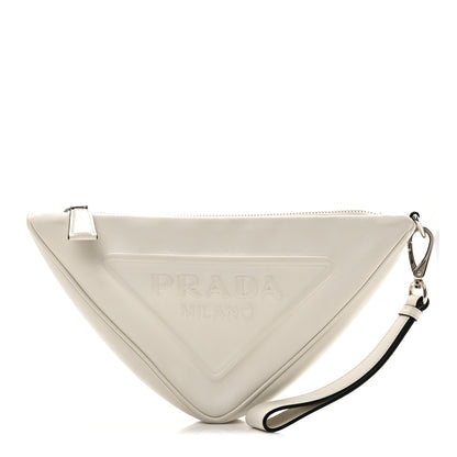 Prada Grace Lux Triangle Logo Embossed Triangle Wristlet Pouch White 1 of 8