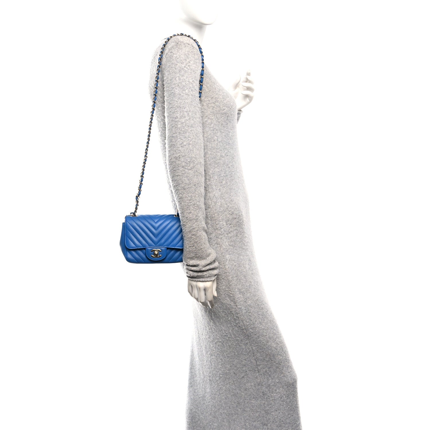 Chanel Lambskin Chevron Quilted Mini Square Flap Blue 2 of 10