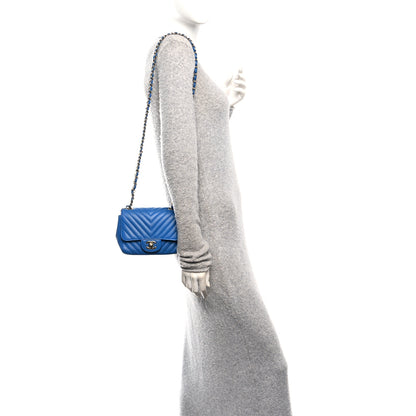 Chanel Lambskin Chevron Quilted Mini Square Flap Blue 2 of 10