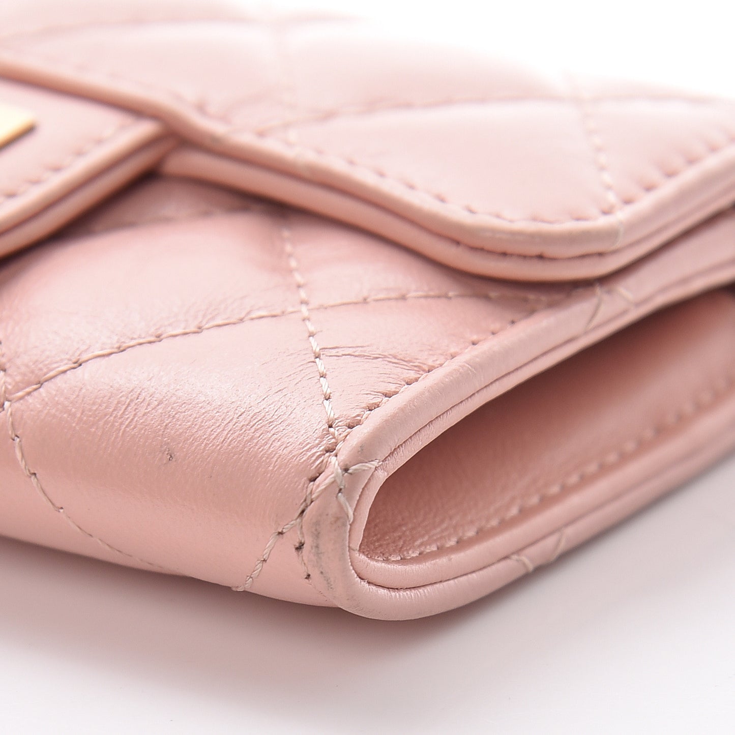 Aged Calfskin Quilted Reissue Flap Card Holder Pink