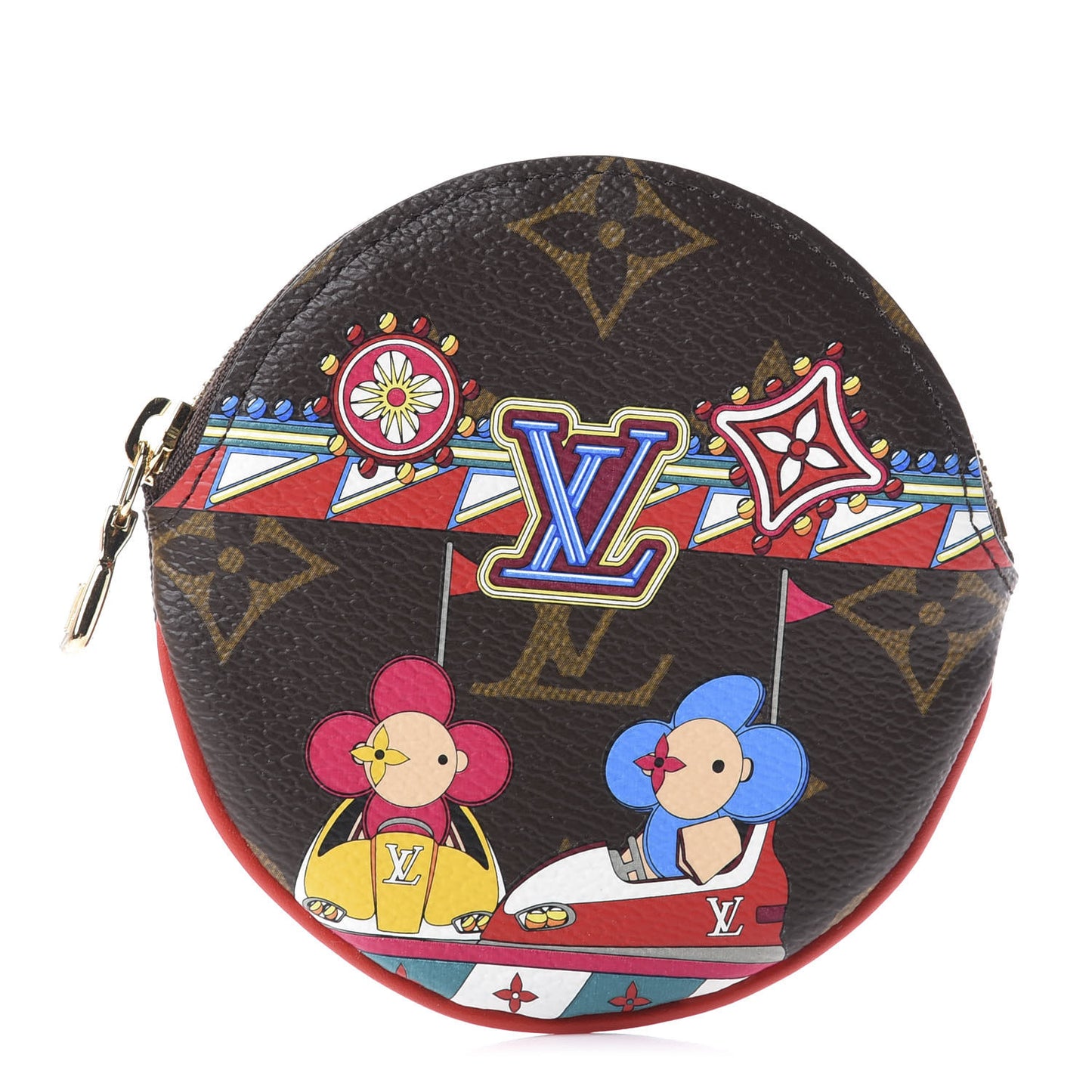 Monogram 2020 Christmas Animation Bumper Cars Round Coin Purse Coquelicot