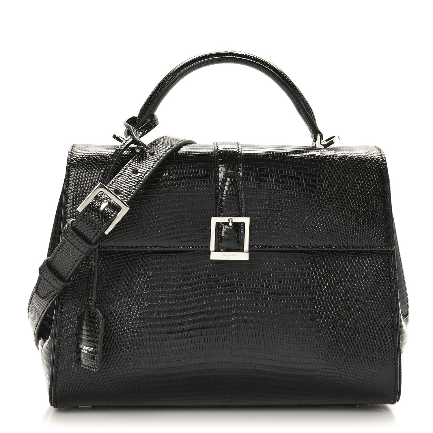 Saint Laurent Lizard Le Fermoir Top Handle Bag Small Black 1 of 9