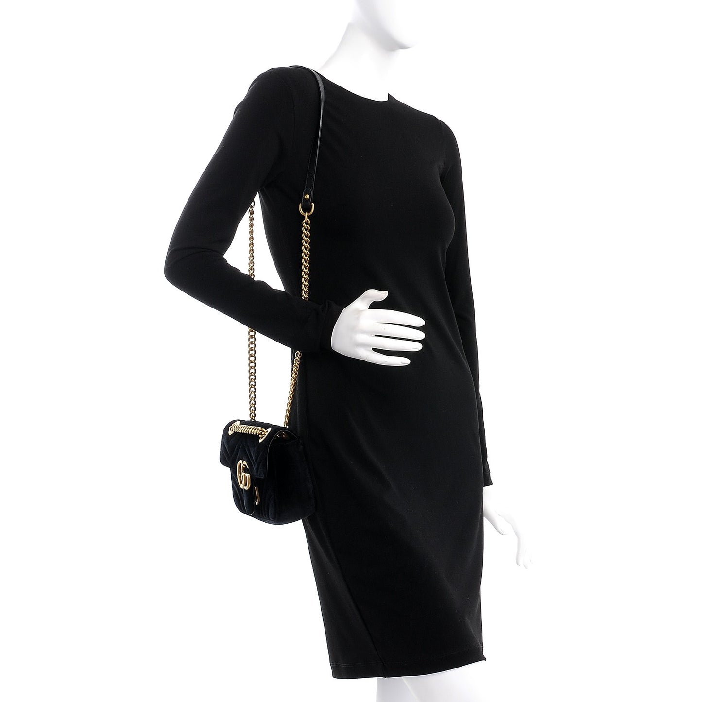 Velvet Matelasse Mini GG Marmont Shoulder Bag Black