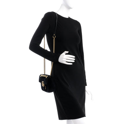 Gucci Velvet Matelasse Mini GG Marmont Shoulder Bag Black 2 of 7