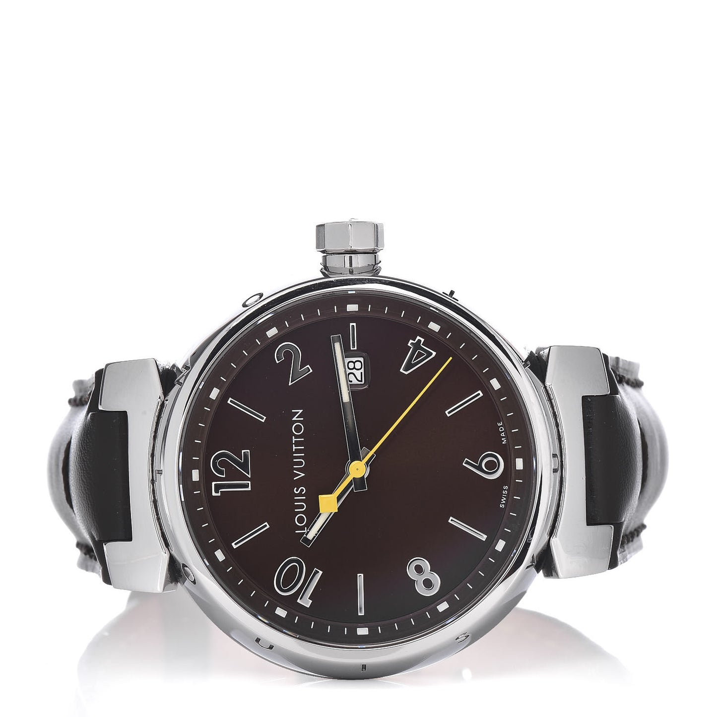 Stainless Steel Calfskin 39mm Tambour Quartz Watch Brown