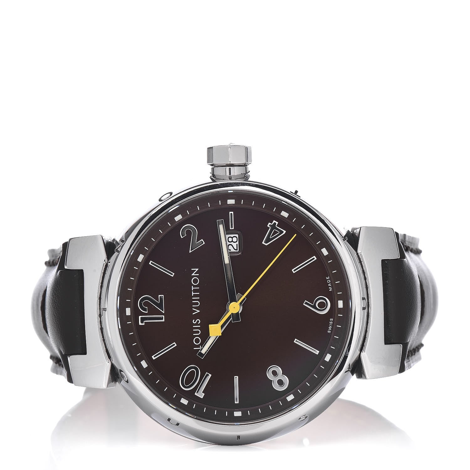 Louis Vuitton Stainless Steel Calfskin 39mm Tambour Quartz Watch Brown 3 of 7