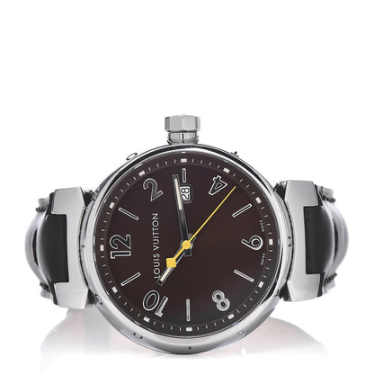 Louis Vuitton Stainless Steel Calfskin 39mm Tambour Quartz Watch Brown 3 of 7