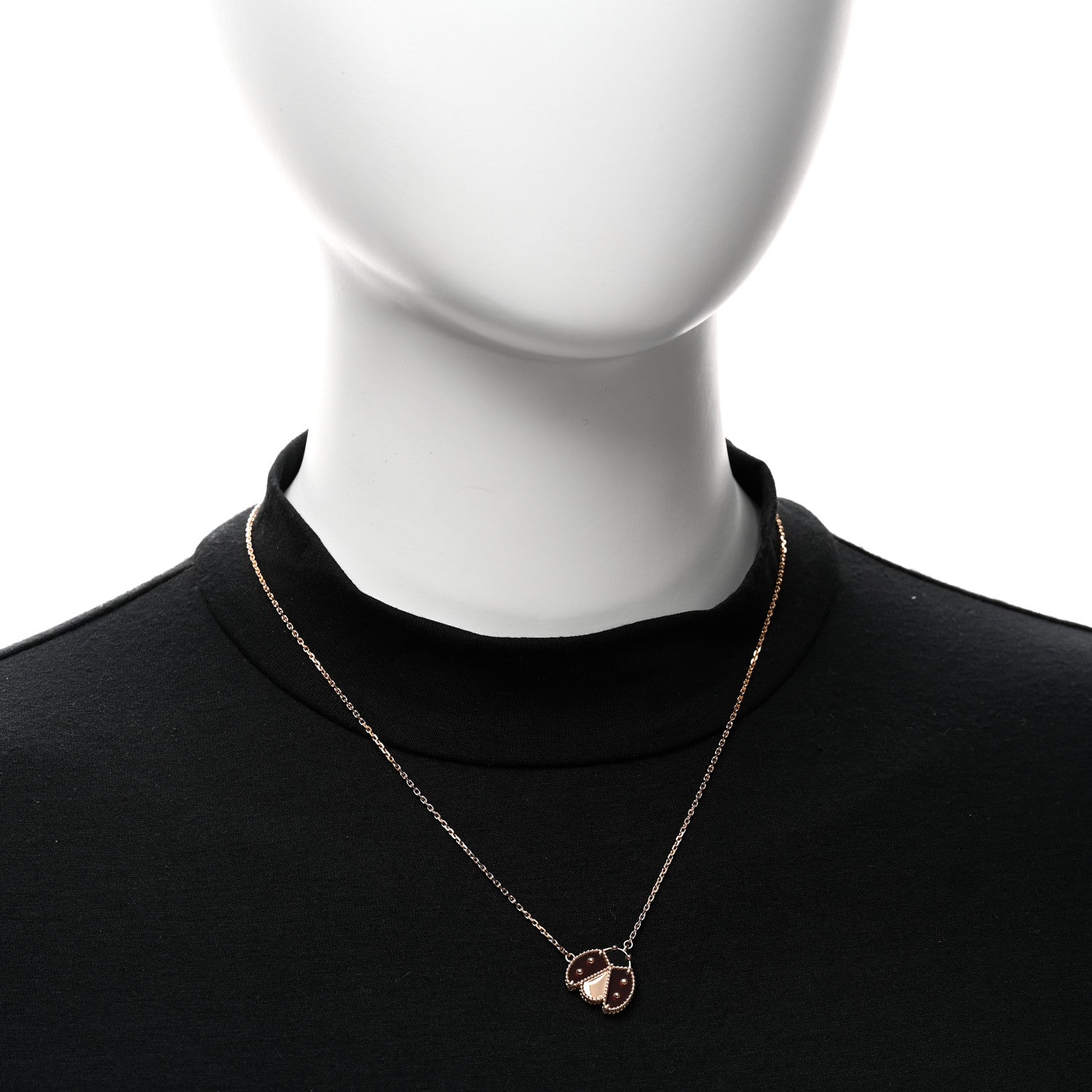 Van Cleef & Arpels 18K Rose Gold Carnelian Black Onyx Lucky Spring Open Wings Lady Bug Pendant Necklace 2 of 6