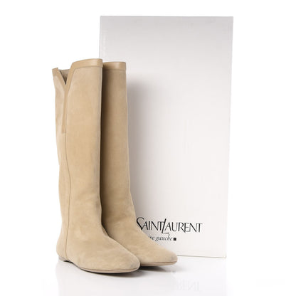 Saint Laurent Suede Knee High Flat Boots 41 Beige 13 of 13
