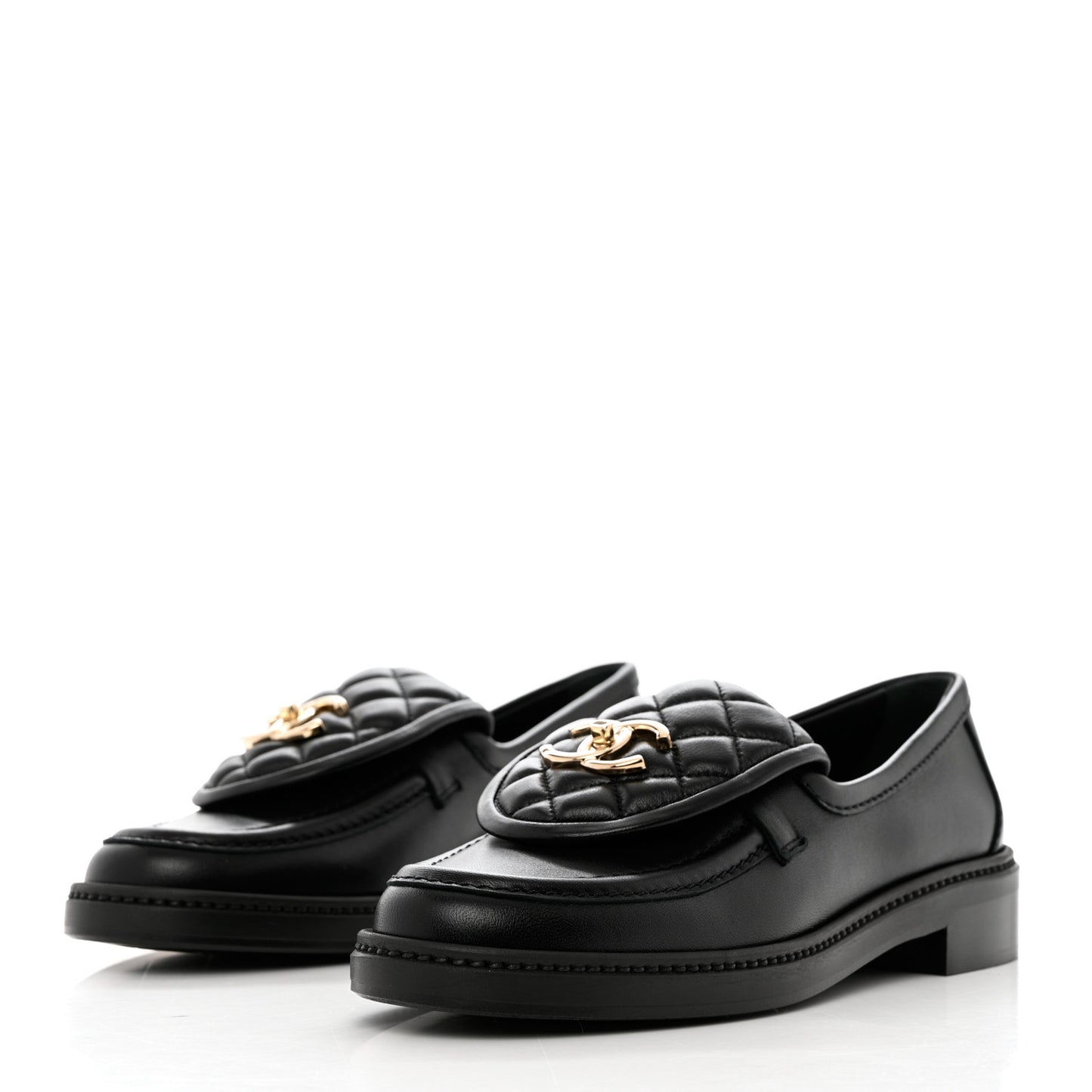 Lambskin Quilted CC Turnlock Loafers 37.5 Black