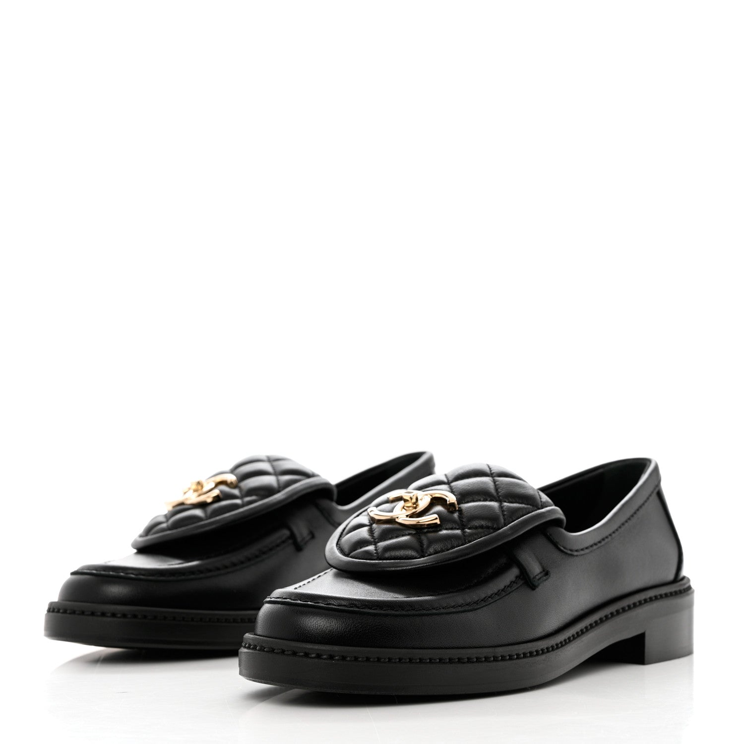 Chanel Lambskin Quilted CC Turnlock Loafers 37.5 Black 3 of 12