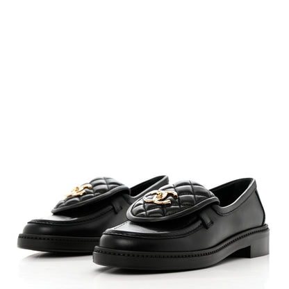 Chanel Lambskin Quilted CC Turnlock Loafers 37.5 Black 3 of 12